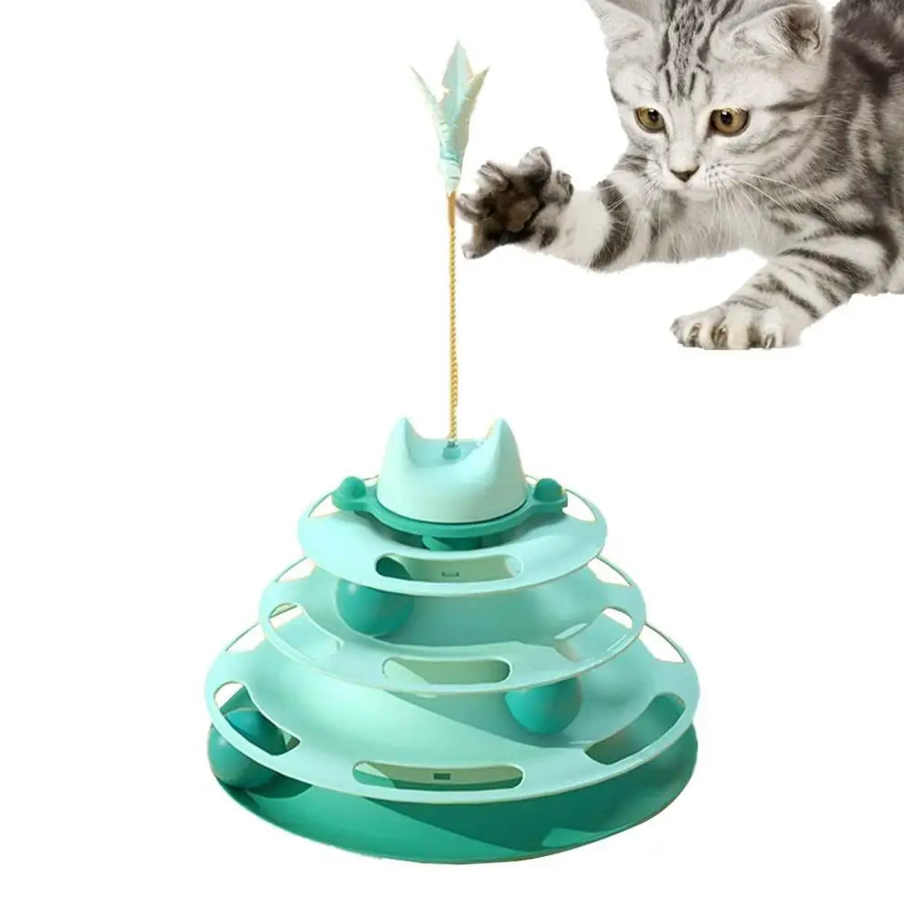 Interactive Tower Cat Toys Turntable Roller Balls Toys For Cats Kitten Feather Teaser Puzzle Track Toy Pets Supplies 4 Layers