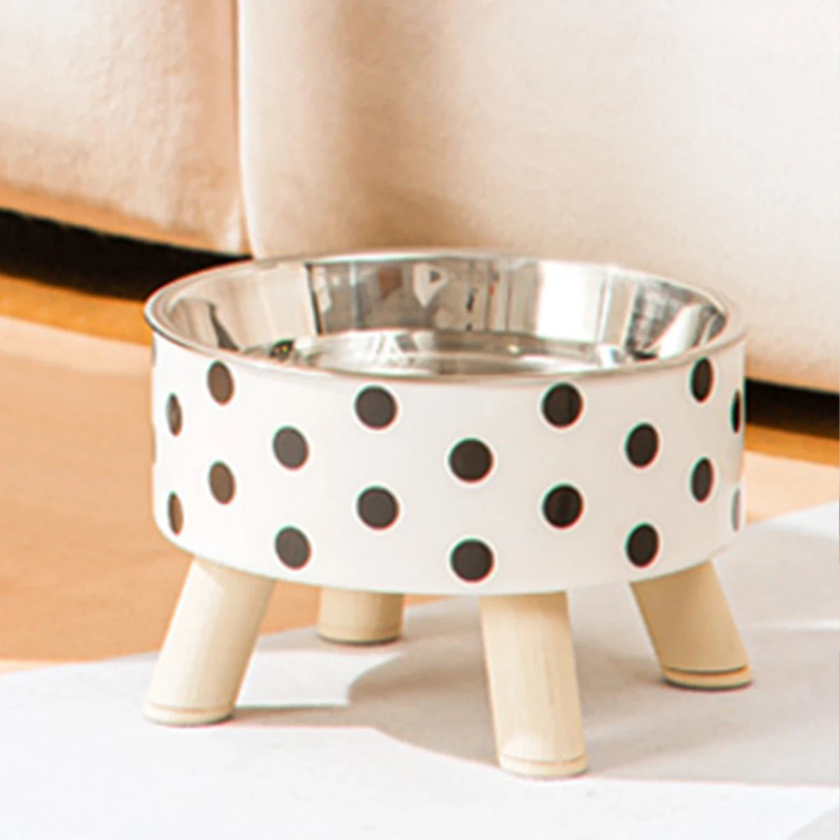 A Cat Bowl For Cats And Dogs, Simple Polka-dot Stainless Steel Pet Tall Bowl, Drinking Water, Anti-overturn Water Bowl, Food Bas