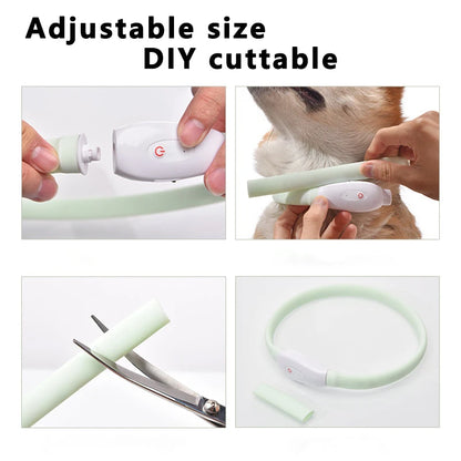 USB Rechargeable Glowing Collar for Large and Small Dogs LED Glowing Dog Collar 9 Flashing Modes Adjustable Soft Silicone Collar
