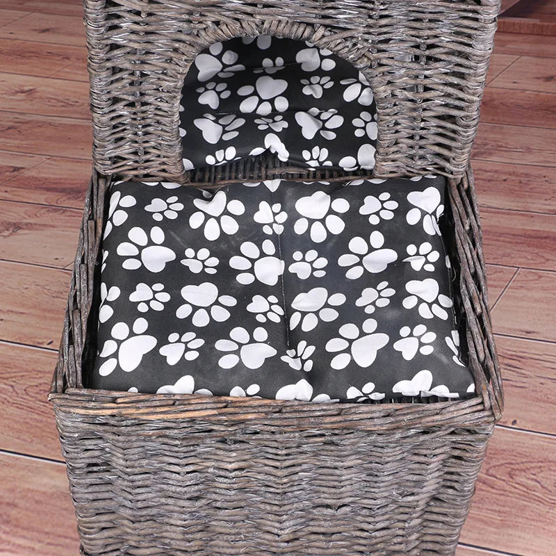 Pet basket willow weaving, willow weaving cute pet nest double-layer pet basket handmade four-season universal kennel cat litter