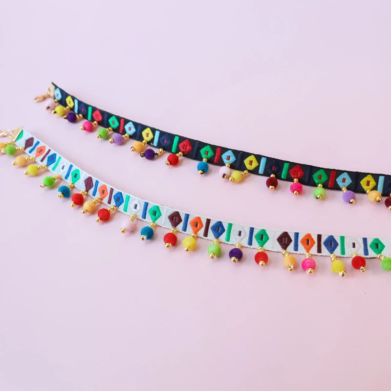 Personalized Pet Collar Colorized Polyester Kitten Necklace Lace Retro Ethnic Dog Accessories Bead Adjustable Puppy Products