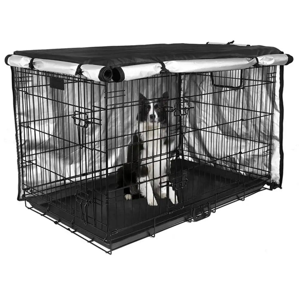 Dog Cage Cover Silver Coated Oxford Cloth Dog Kennel Cover Breathable Double Door Cage Cover Crate Cover With Ventilation