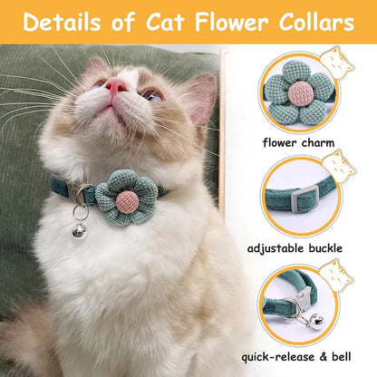 Cat Collar with Bells Flower Breakaway Adjustable Floral Flower Bowtie Collars Cute Collar Cat Accessoreis Pet Supplies