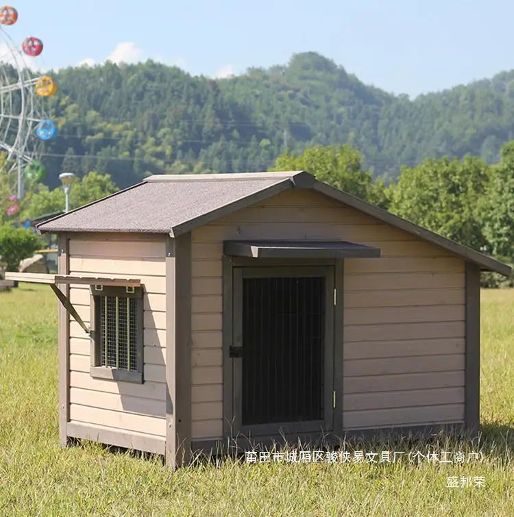 Outdoor dog house  large dog medium courtyard solid wood outdoor  sun protection rain protection villa Tongshen