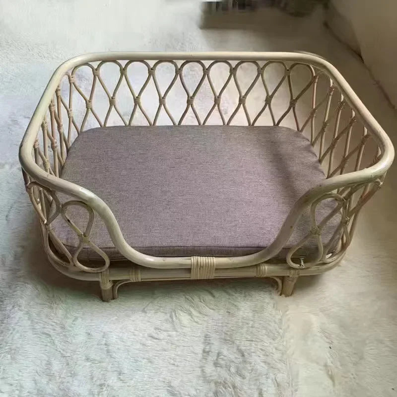 Japanese ins natural rattan dog cat pet bed teddy kennel princess bed summer removable cage