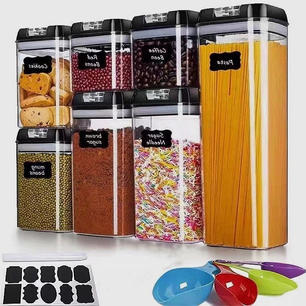 7pcs/set Food Storage Containers Plastic with Lids Kitchen Storage for Rice Sugar Flour Pasta Cereal Storage Containers
