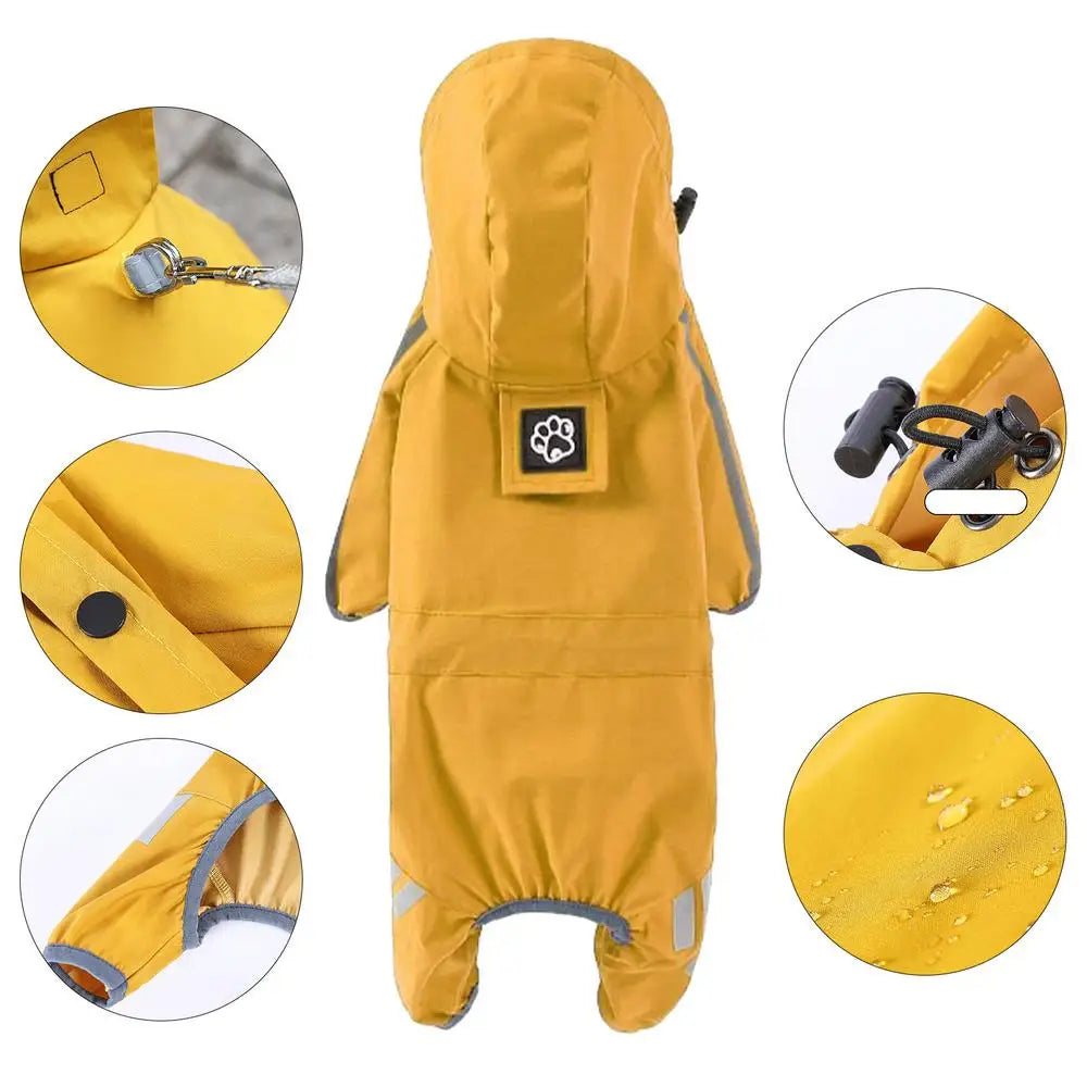 Dog Raincoat Waterproof Reflective Hooded Pet Rain Jacket 4 Legs Lightweight Rain Poncho Clothes for Small Medium and Large Dogs