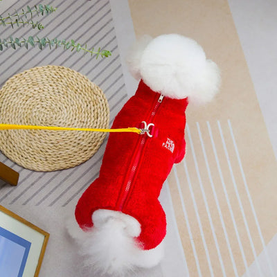 Dog Fuzzy Velvet Pajamas Dog Winter Clothes Soft Warm Coat Jumpsuit with Zipper for Small Dogs Boy Girl Pet Cat Doggy Apparel