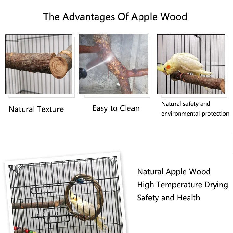 Natural Apple Tree Wood Bird Branch Stand Perches Pet Parakeet Budgie Hanging Play Toy Bird Cage Parrot Wooden Desk Holder