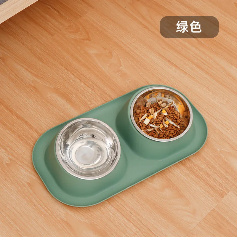Ergonomic Inclined Cat Feeder Bowl Stainless Steel Raised Silicone Dog Bowl For Dogs Large No Spill Pet Mat Cat Food Supplies