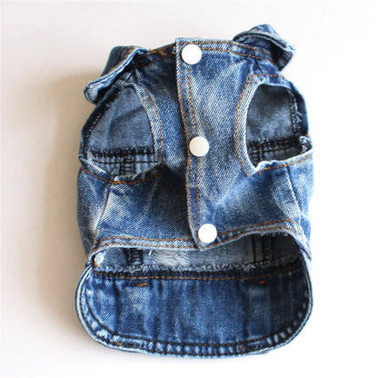 Dog Denim Jacket for Small Medium Dogs Spring Autumn Dog Clothes Classic Jeans Lapel Vest Chihuahua Yorkie Bulldog Pet Apparel