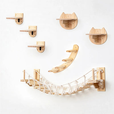 Wall Mounted Cat Climbing Shelves Cat House Cat Bridge Cat Double Platform with Scratching Post and Pedals Stairway for Kittens