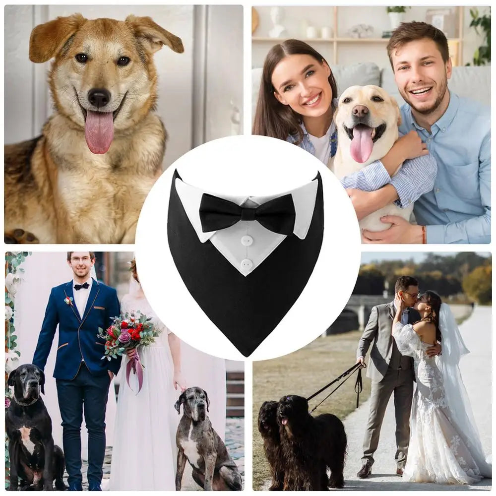 Dog Wedding Bandana Collar Dog Collar Bow Tie Breathable Dog Tuxedo Adjustable Neck Scarf for Weddings Parties Birthdays