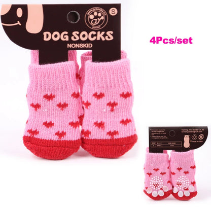 4pcs/Set Dog Shoes For Small Dogs Anti Slip Cat Socks For Cat Cute Dog Socks Pet Chihuahua Dog Clothes Christmas Dog Accessories