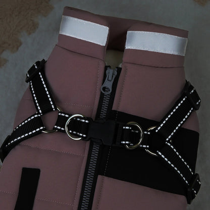 Reflective Dog Coat with Harness Winter Dog Fleece Coat Cold Weather Clothes Zipper Dog Harness Jacket for Medium Large Dogs