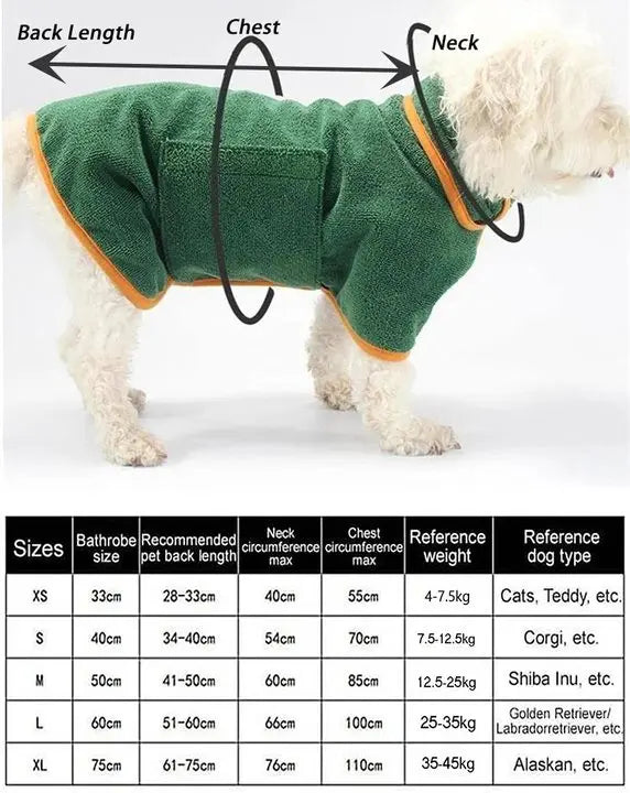 Pet Bathrobe Fast Drying Towel Microfiber Absorbent Soft Bath Robe Adjustable Towel Grooming Coat for Small Medium Large Dog
