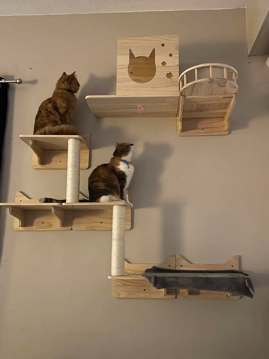 Cats Tree Climbing Shelves Cat Perch Wall-Mounted Wooden Platform For Cats & Kitten Big Steps Scratching Post For Grinding Claws