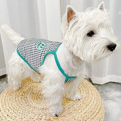 Summer Suspenders Dog Clothes Cute Smile Plaid Dog Vest Pet T-Shirt Chihuahua Pug Bichon 2024 Puppy Apparel Girls Dog Shirt