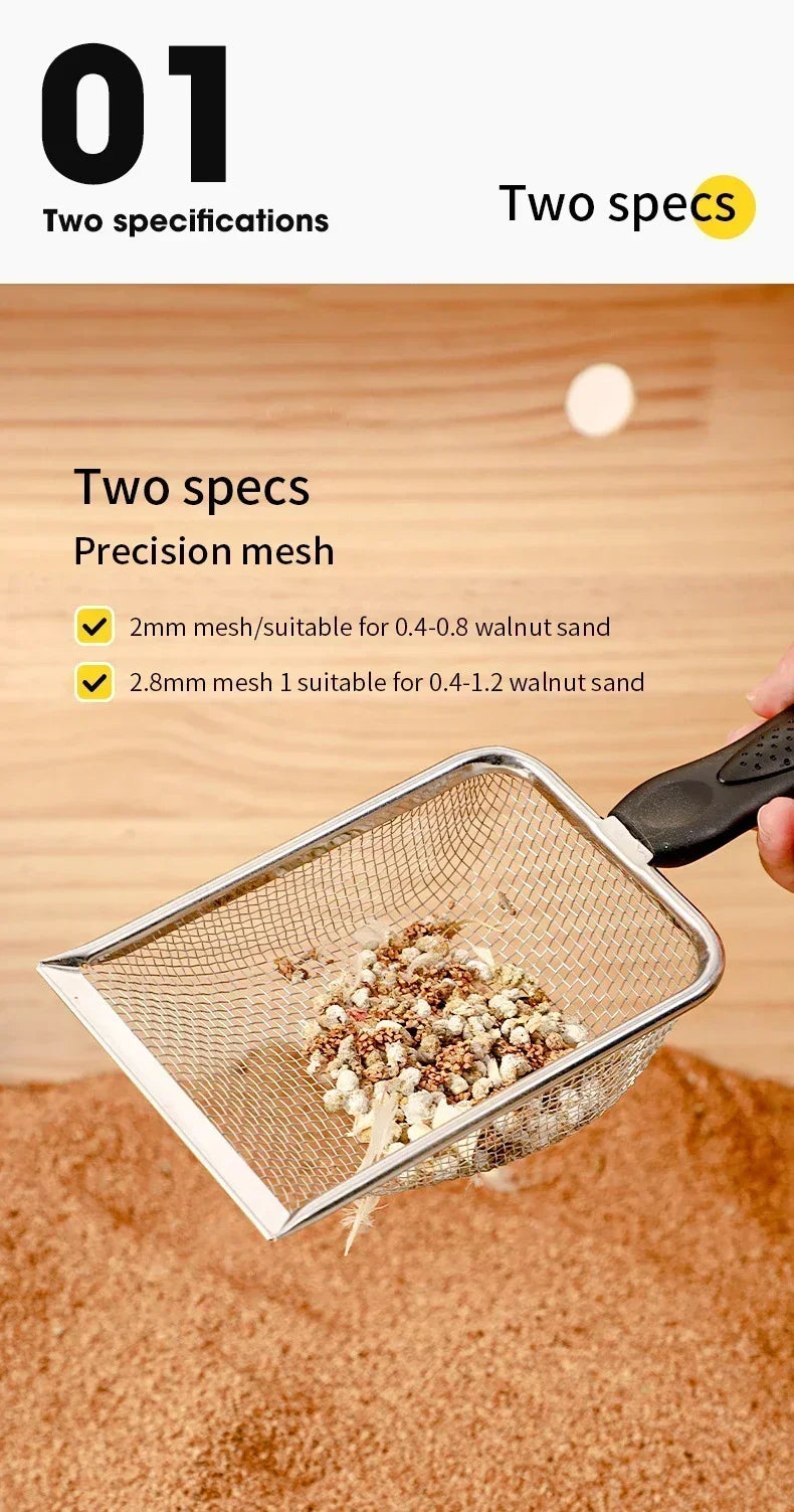 Cat Litter Shovel Stainless Steel Reptile Sand Substrate Shovel Clean Up Feces Fine Mesh Sifter for Bedding Cat Litter Scoop