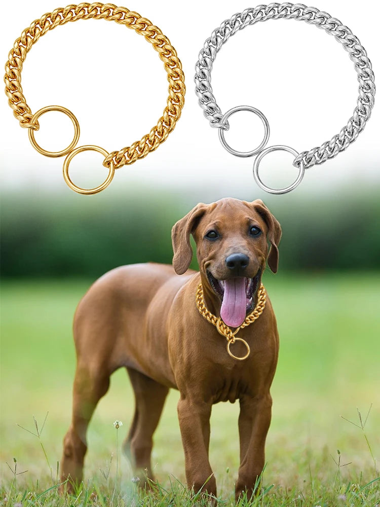 Stainless Steel Large Collar Chain for Dogs, Dog Metal P Chain Links, For Medium, Small dog, Gold Cuban Links Walking Training