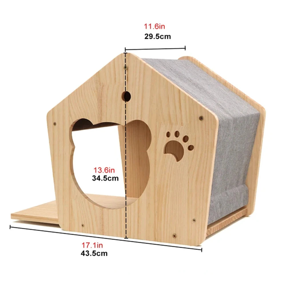 Wooden Cat Wall Hammock Perch Sisal Cat Wall Shelves Four-Step Steps Cat Scratching Post Indoor Cat Nest Tree Climber Furniture