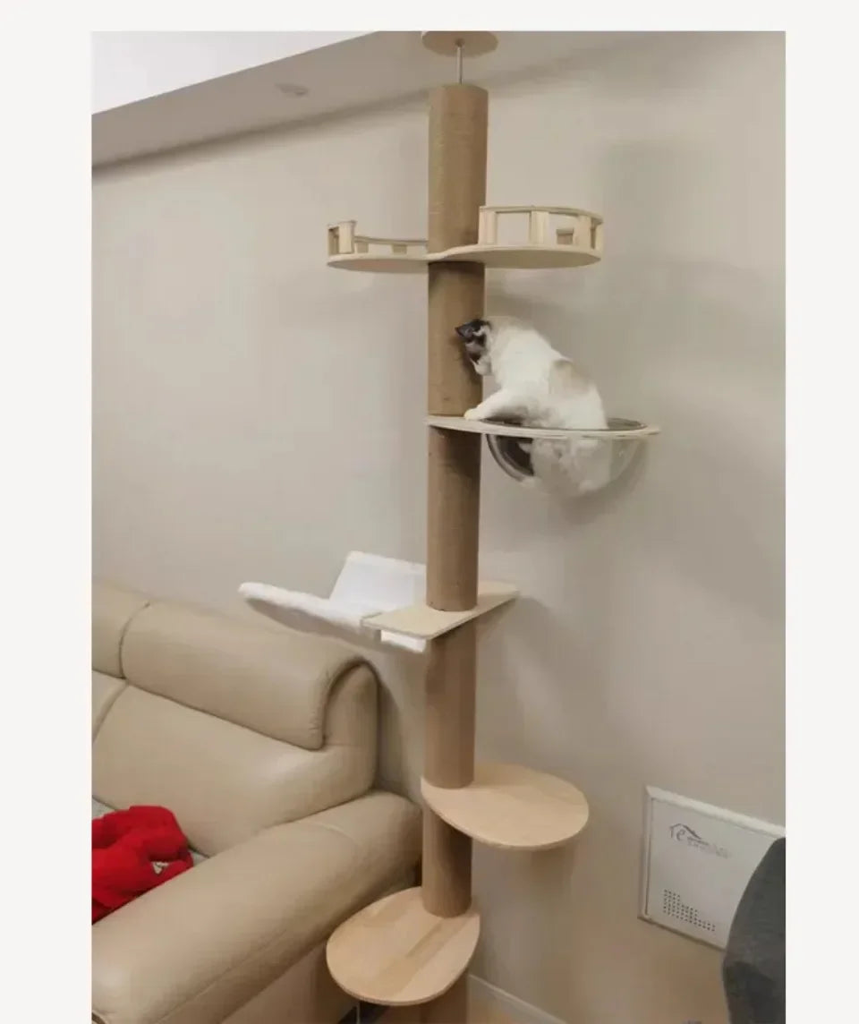 Cats Tree Floor Solid Wooden Cat Tree House Climbing Pets Furniture Adjustable Kitten Trees Tower Multilayer Cat Climbing Frame