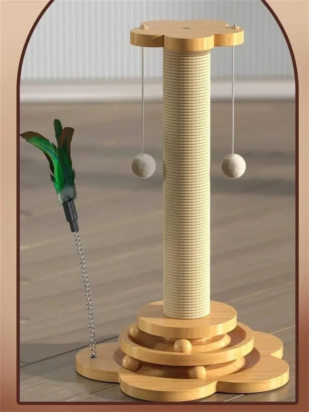 Pet Cat Toy Solid Wood Cat Turntable Funny Cat Stick Balls Durable Sisal Scratching Board Cat Supplies Cat Grab Column