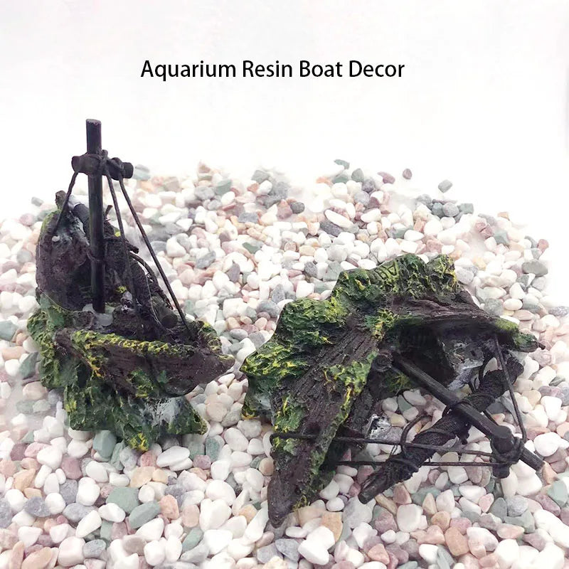 1Pcs Aquarium Decoration Wreck Ship Ornament Sailing Boat Fish Tank Cave Decor Resin Ornaments Landscaping Decor Akvaryum Dekor