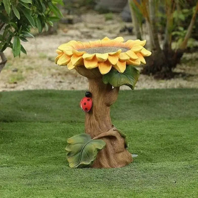 Bird Bath For Outside Colorful Resin Bird Water Feeder Bowl Sunflower Statue Weatherproof Decorative Garden Sculpture Ornament