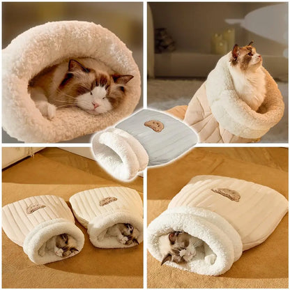 New Creative Pocket Cat Nest Semi-enclosed Pet Sleeping Bag Lambswool PP Cotton Warm And Comfortable Cat Sleeping 44/54cm Bag
