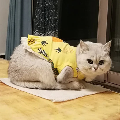 Summer Cotton Cat Dress Skirt Cute Pineapple Cherry Print Pet Clothes Dresses for Cats Sphynx Dog kedi elbisesi ropa para gatos