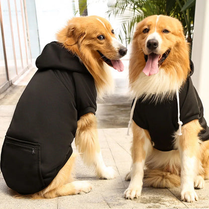 Warm Dog Clothes for Large Dogs Winter Pet Fleece Coat Sport Sweatshirt Hoodies with Snacks Pocket Gold Retriever Husky Apparel