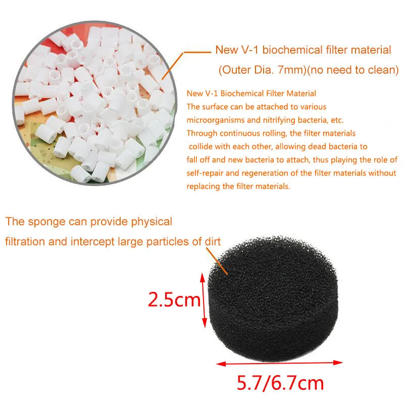 Aquarium Fish Tank Fluidized Moving Bed Filter Bubble Bio Media Filter Fish Tank Sponge With Sucker Air Stone And Sponge Filter