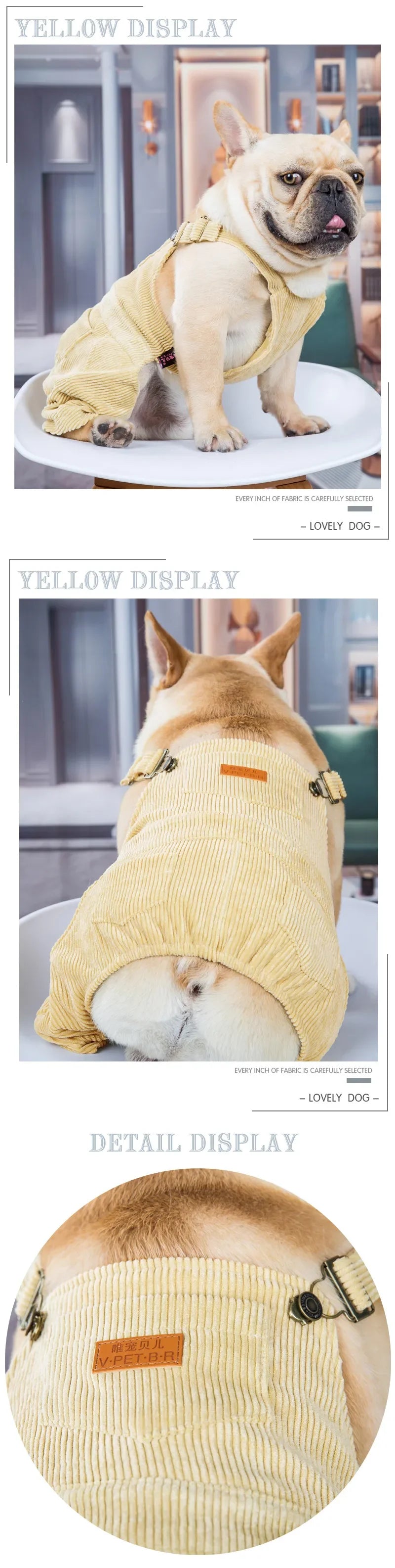 French Bulldog Pet Dog Clothes Corduroy Spring Summer Comfortable Dog Overalls Dogs Clothing Jumpsuit Overalls Pug Clothing