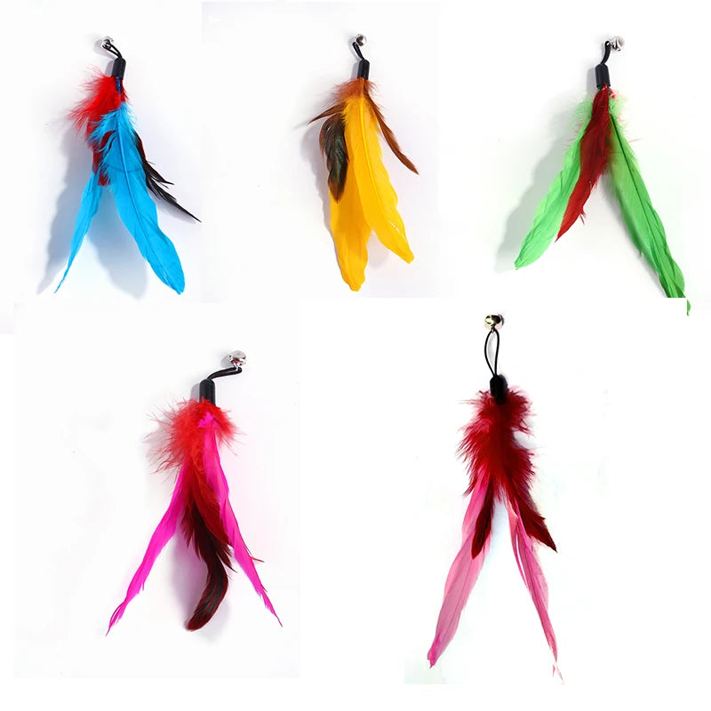 Funny Cat Stick Toy Furry Feather with Bell Cat Stick Toy Kitten Playing Pet Accessories Worm on A String Cat Toys Interactive