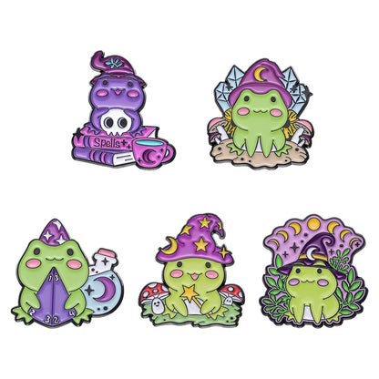 Witch Ghost Set Enamel Pin Brooch Punk Frog Skull Potted Cat Black Bird Animal Flower Medicine Bottle Badge Love Jesus Jewelry