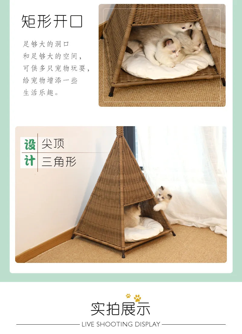Cat litter tent creative rattan summer kennel cool breathable pet litter four seasons cat litter Internet celebrity cat villa
