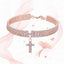 AAA Zircon Cross Cat Accessories Pet Necklace Adjustable Rose Gold Collar for Small Medium Puppy All Season Birthday Neck Gear