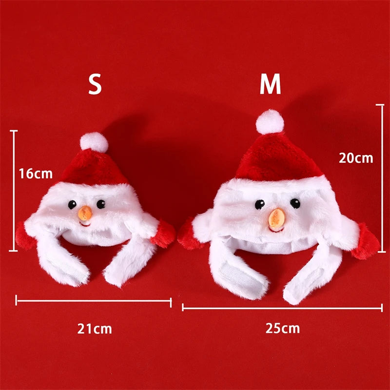 Pet Christmas Hat for Small Dog Cosplay Accessories Soft Plush Cartoon Snowman Cat Head Wear Winter New Year French Bulldog Caps