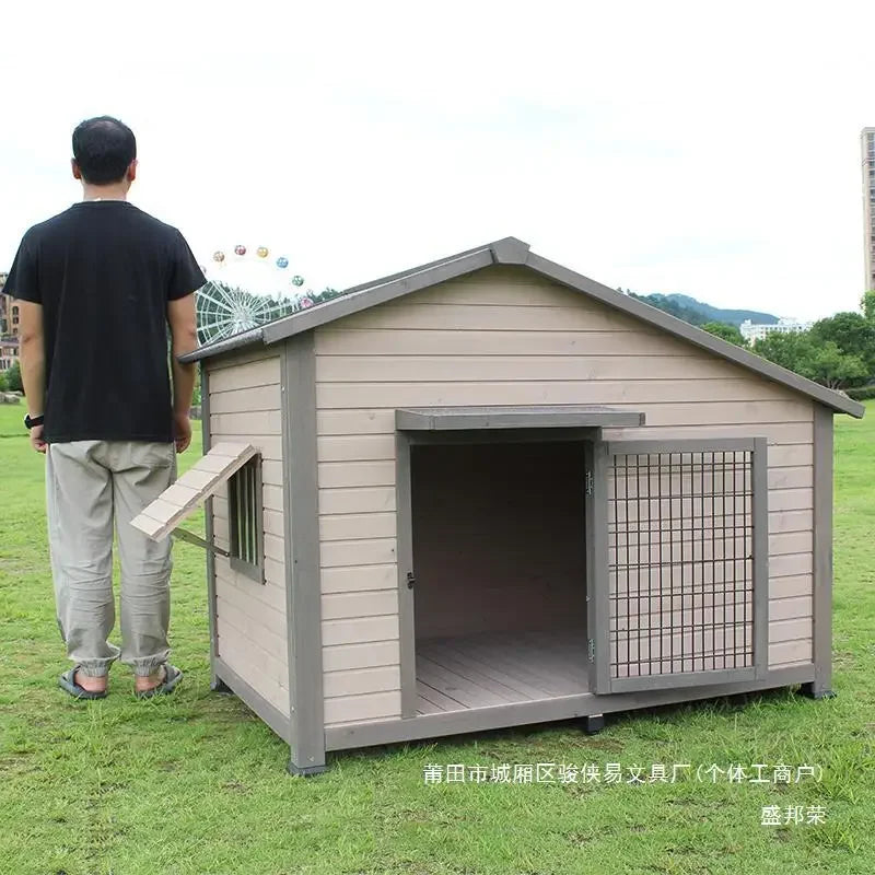 Outdoor dog house  large dog medium courtyard solid wood outdoor  sun protection rain protection villa Tongshen
