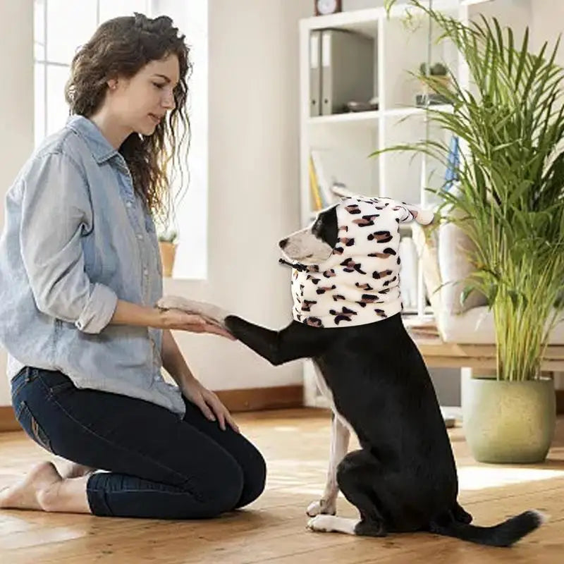 Dog Neck Warmer Soft Warm Leopard Pet Dog Snood Neck Cute Drawstring Pet Snood Thermal Pet Ear Warmer Hat For Dog Cat Rabbit