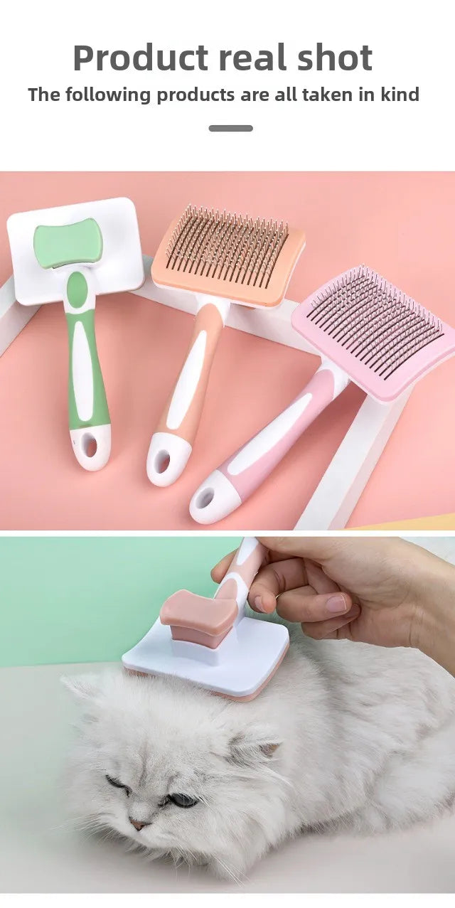 Pet Combs Self-cleaning Key Fading Comb Knots Removing Hair Massage Comb Cat and Dog Universal Easy To Clean