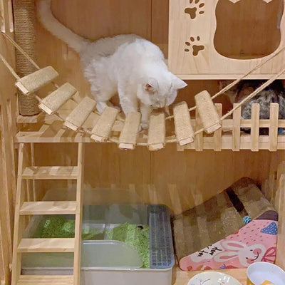 50Cm/100Cm Rope Ladder Wall Mounted Cat Shelves Cat Tree Furniture Wood Sisal Scratcher Rope Steps Climbing Pet Furniture