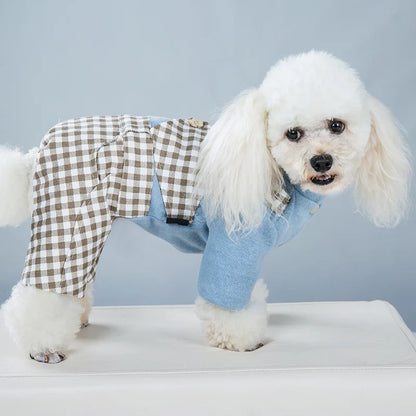 Winter Dog Clothes Bowknot Plaid Coat Thicken Jacket Pets Gentleman Outfits Warm Clothes Bowknot Jumpsuit Jacket Outfit Clothing