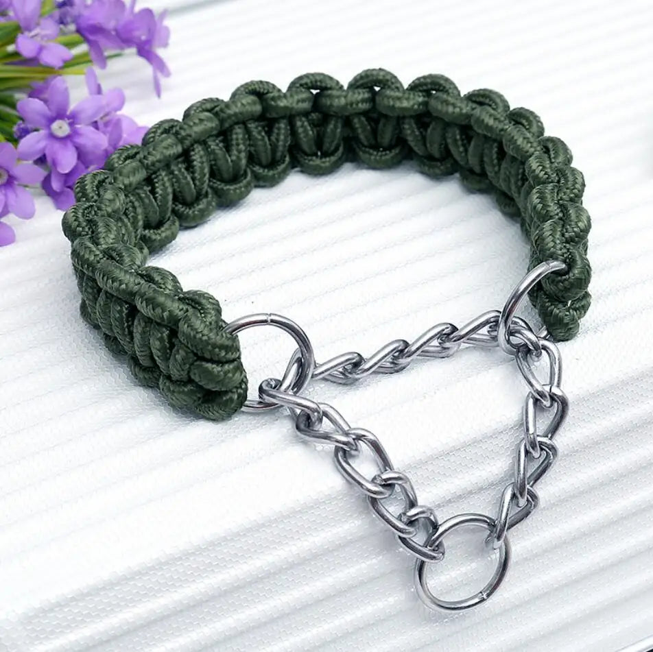 Wide Dog Collar Strong Nylon Rope Woven Limited Slip P Chain Collar for Medium Large Dogs German Shepherd Pit Bull Rottweiler