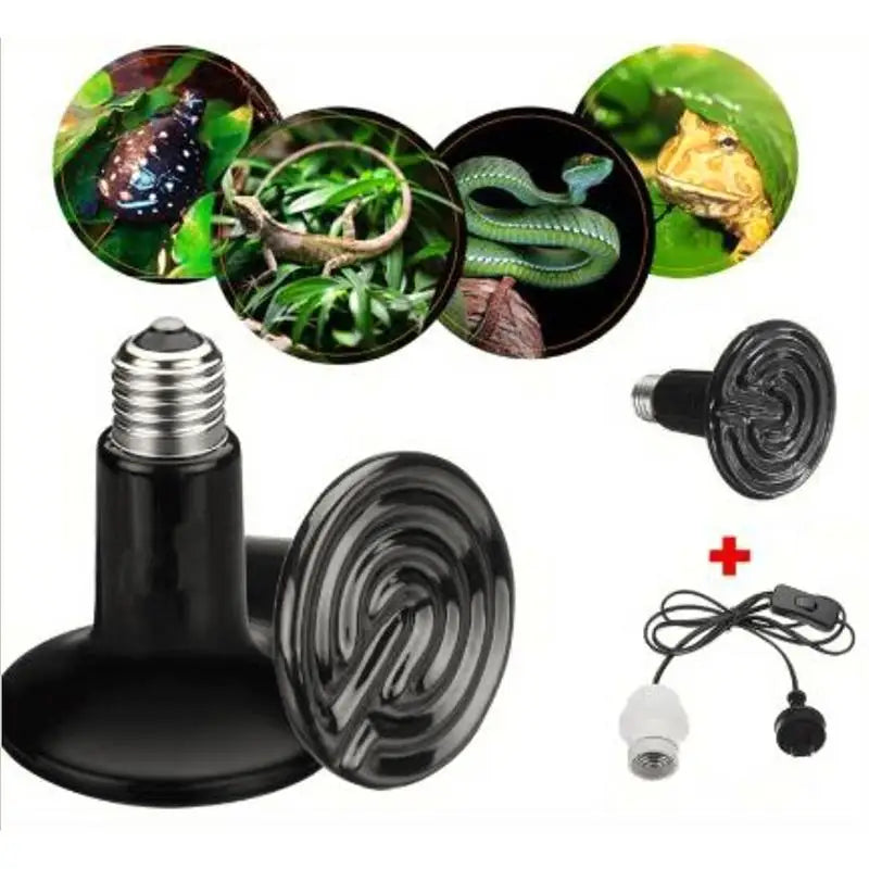Reptile Heat Bulb Ceramic Infrared Heat Emitter Lamp Safe Durable Infrared Heater Lamp with Cable for Chicken Lizard Turtle