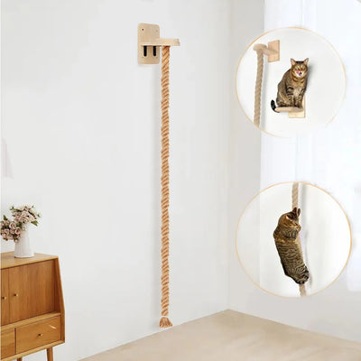 Cat Climbing Shelves Wall Mounted Climbing Rope Solid Wooden Pedals And Sisal Rope For Cat Kitten Training And Grinding Claws