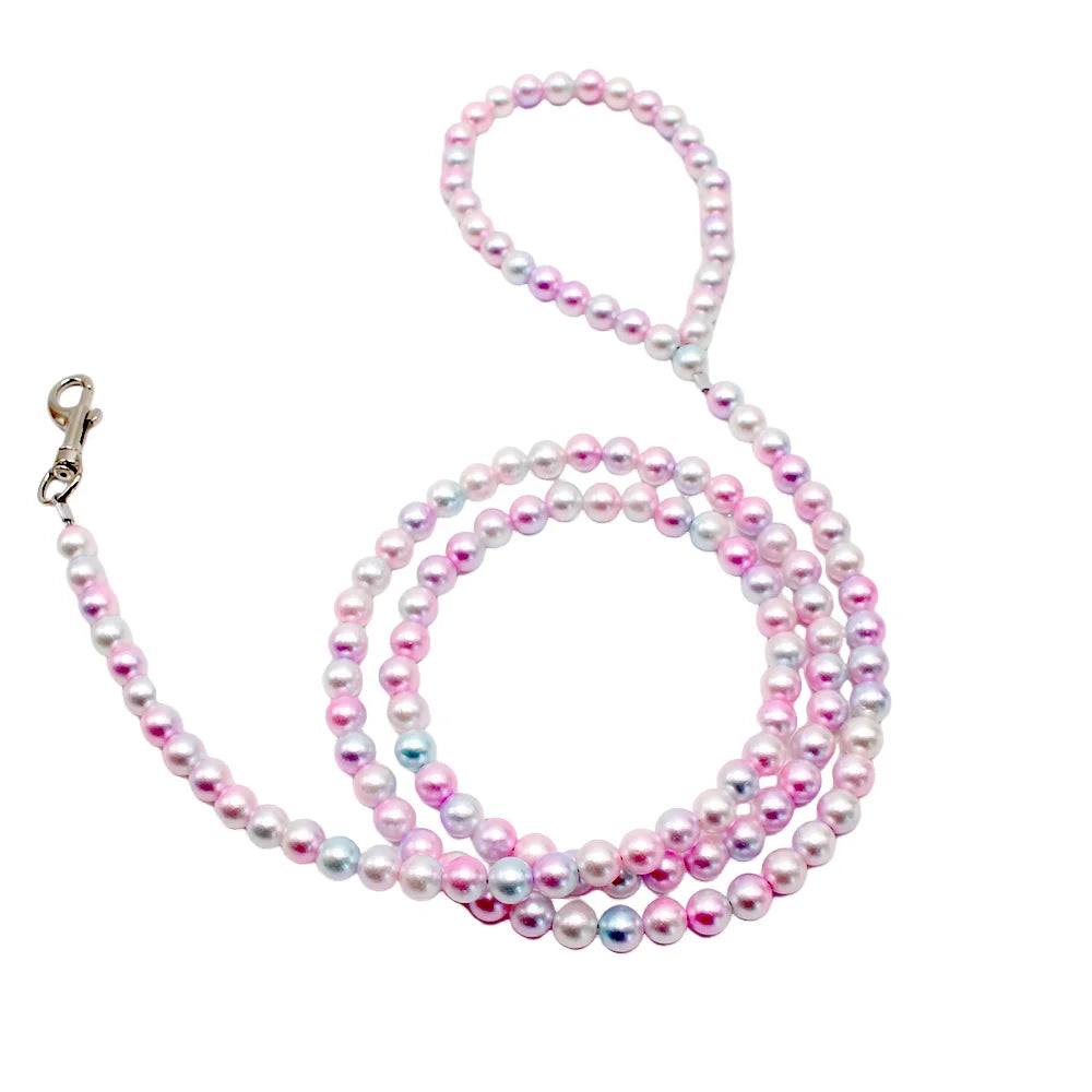 120cm 4ft Custome Pearl Beaded Dog Cat Leash Lead for Small Medium Dogs Puppy Wedding Birthday Party Pet Accessories