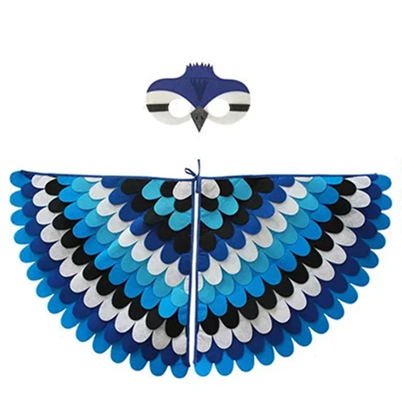 Kids Cosplay Costume Stage Performance Owl Peacock Wings Bird Felt Cape with Mask for Girls Boys Halloween Party Cloak