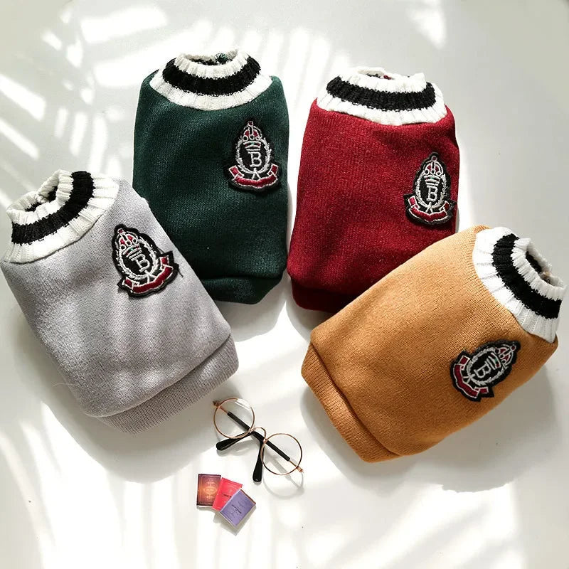 Pet College Style Sweater College Style V-neck Teddy knitted Vest Sweater Winter Warm Chihuahua French Bulldog Yorkie Coat